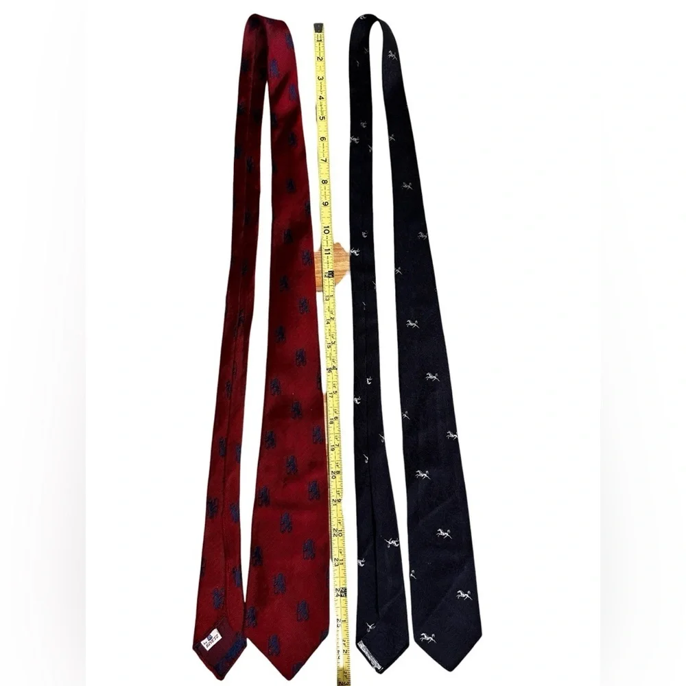 Magazzino Roma Silk Blue Stallion & Wilson’s Red Lion Silk Necktie 60s 70s 2 Tie